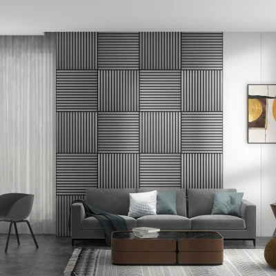 HOMCOM 24"x24" Acoustic Wood Wall Panels, 4 Pack, Gray