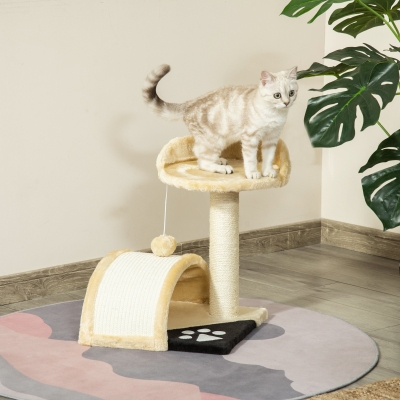 PawHut 17" Cat Scratching Tree Kitty House Kitten Activity Centre Pet Bed Post Furniture with Hanging Toy (Beige)