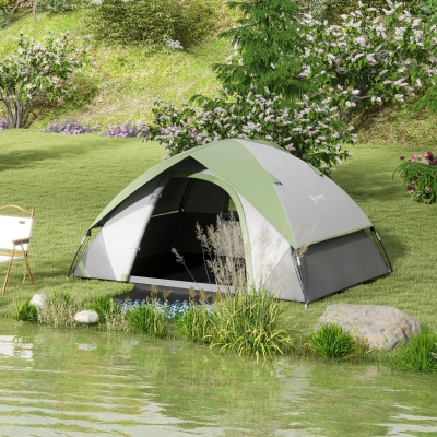 Outsunny 3000mm Waterproof Camping Tent for 2 Man, with Sewn-in Groundsheet and Carry Bag, Grey and Green