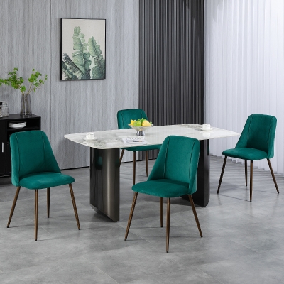 HOMCOM Upholstered Dining Chairs Set of 4, Velvet Accent Chair with Back and Wood-grain Steel Leg for Kitchen, Green