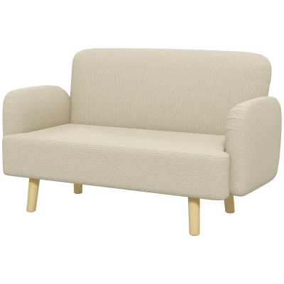 HOMCOM Velvet Feel Fabric 2 Seater Sofa, Small Sofa Loveseat with 8.3" Thick Padding and Wood Legs, Cream White