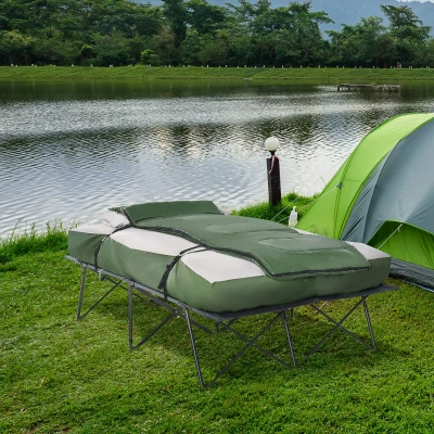 Outsunny 2-Person Folding Camping Cot Bed Set with Sleeping Bag