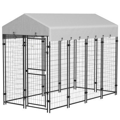 【中古】 Animal Farm dogs PawHut Galvanized Metal Dog Pen with Roof 97' x 46', Black
