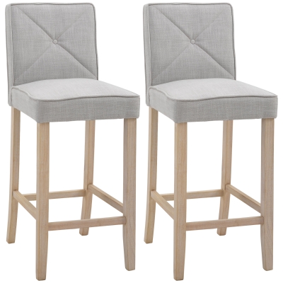 HOMCOM Bar Stools Set of 2, Upholstered Kitchen Stools, Beige