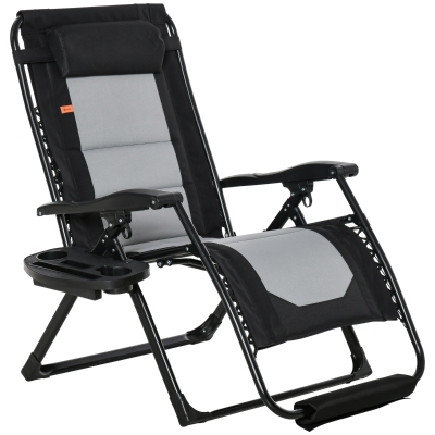 Outsunny Oversized Foldable Lounge Chair with Footrest, Black