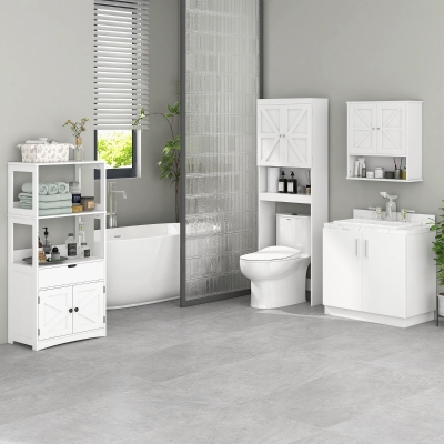 HOMCOM Over The Toilet Cabinet, Modern Bathroom Above Toilet Storage with Barn Doors and Open Shelf, White
