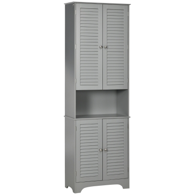 HOMCOM Tall Narrow Freestanding Bathroom Storage Cabinet, Gray