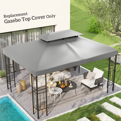 Outsunny 13' x 10' Gazebo Replacement Canopy 2 Tier Top UV Cover Pavilion Garden Patio Outdoor, Light Grey (TOP ONLY)