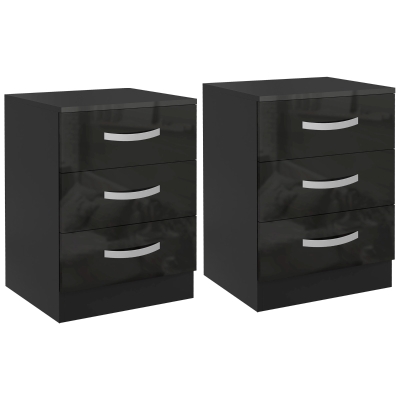 HOMCOM Bedside Table Set of 2, Modern Nightstand with Drawers and High Gloss Fronts, Night Table for Bedroom, Black
