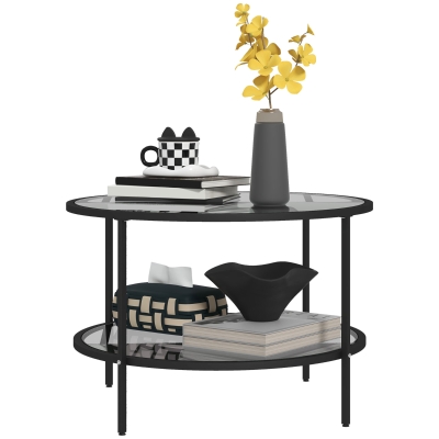 HOMCOM 2-Tier Round Side Table with Glass Top, Steel Frame