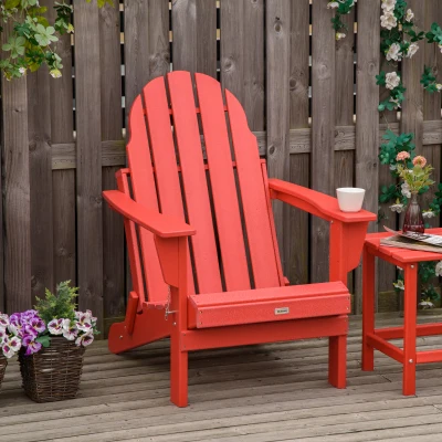 Outsunny Folding Adirondack Chair, Weather-Resistant Patio Chair, Red