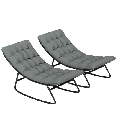 Outsunny Outdoor Patio Rocking Chair Set of 2 with Cushion, Steel Frame Balcony Chair with Mesh Deep Seat for Porch, Garden, Grey