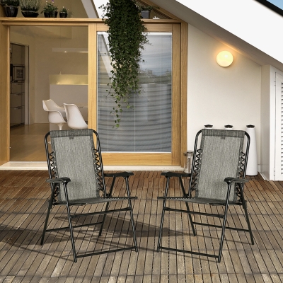 Outsunny 2 Pieces Outdoor Folding Patio Chair Set, Portable Camping Chairs with Armrests for Garden, Patio, Pool, Beach, Grey