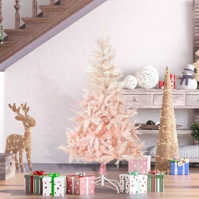 HOMCOM 5ft Artificial Christmas Tree Home Decoration Automatic Open  White and Pink