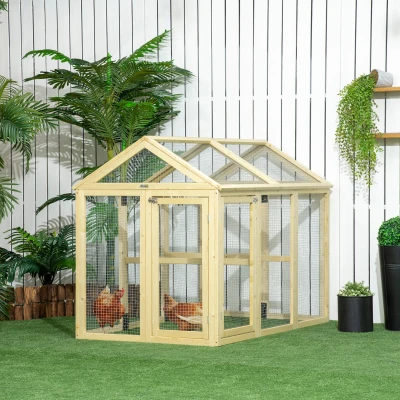 PawHut 4.6' x 2.8' Wooden Chicken Run with Perches, Nature Wood