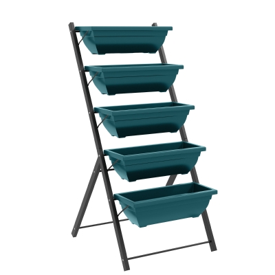 Outsunny 5-Tier Raised Garden Bed with 5 Planter Box, Outdoor Plant Stand Grow Containers with Leaking Holes, Green