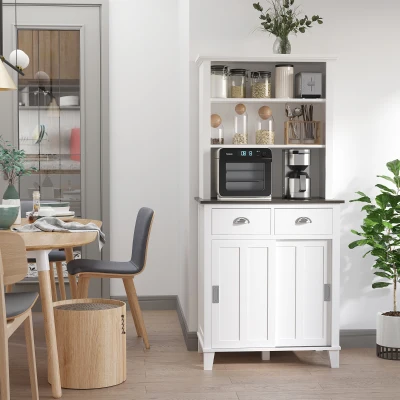 HOMCOM 67" Buffet with Hutch, White Kitchen Pantry Cabinet