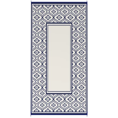 Outsunny 9' x 18' Outdoor RV Rug, Reversible Patio Floor Mat with Carry Bag, Gourd Border, Blue and White