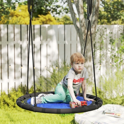Qaba 39 inch Saucer Tree Swing Set for Kids with Adjustable Hanging Ropes for Outdoor, Backyard, Navy Blue