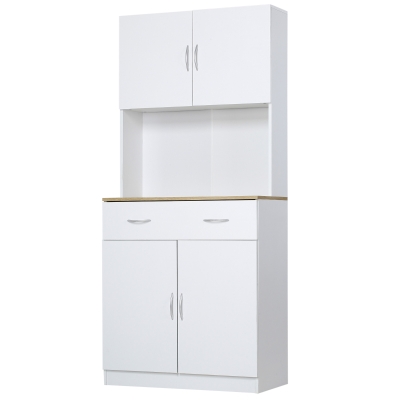 HOMCOM 71" Freestanding Kitchen Pantry Cabinet with Adjustable Shelf, Countertop and Drawers, White