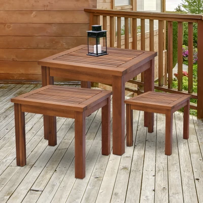 Outsunny 3-Piece Outdoor Nesting Table Set, Acacia Wood