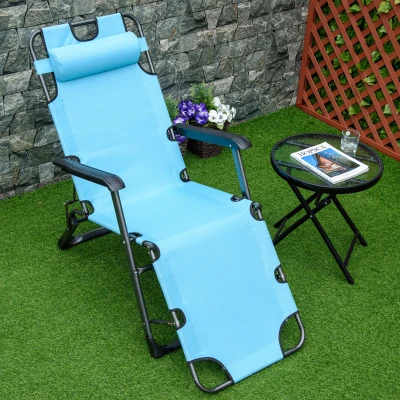 Outsunny Folding Chaise Lounge Chair, 2-in-1 Adjustable Pool Chair, Blue