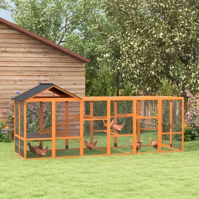 PawHut Wooden Chicken Coop Run for 6-10 Chickens, Orange