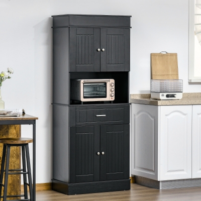 HOMCOM 72" Kitchen Pantry Cabinet, Freestanding Buffet with Hutch, Cupboard with Adjustable Shelf, Utility Drawer, 2 Door Cabinets and Countertop, Black Wood Grain