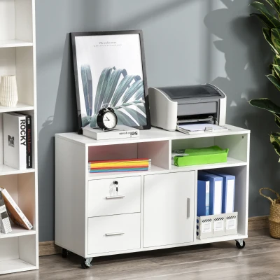 HOMCOM Printer Stand Mobile Cabinet with Drawer, White