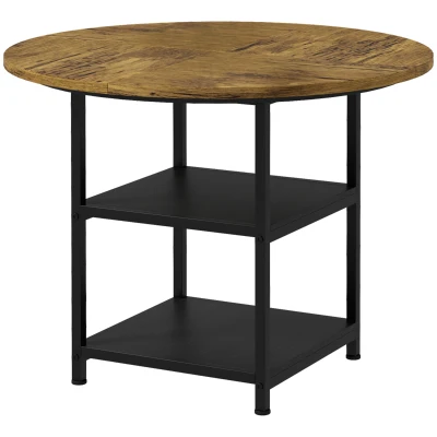 HOMCOM Round Kitchen Table for 4-6 People, 39.4 Inch Industrial Dining Table with Storage Shelves, Rustic Brown