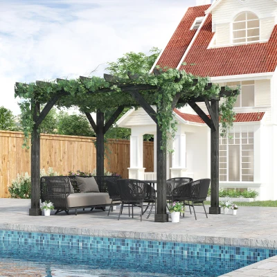 Outsunny 12' x 10' Weather-Resistant Cedar Wood Patio Pergola, Black
