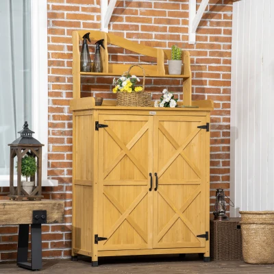 Outsunny Outdoor Storage Cabinet & Potting Table, Yellow