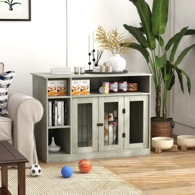 PawHut 47" Dog Crate Furniture with Storage, Gray