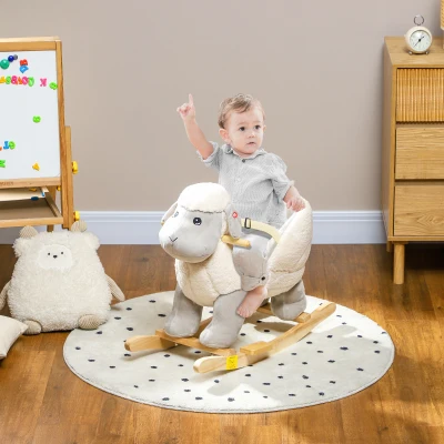 Qaba Baby Rocking Horse Lamb with Sounds & Seat Belt, Gray