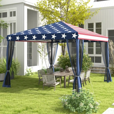 Outsunny 10' x 10' Outdoor Canopy with Sidewalls, American Flag