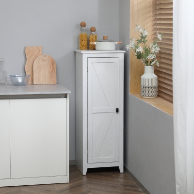 HOMCOM 48" Farmhouse Kitchen Pantry Storage Cabinet with Barn Door, Kitchen Pantry Cabinet with Adjustable Shelves, White