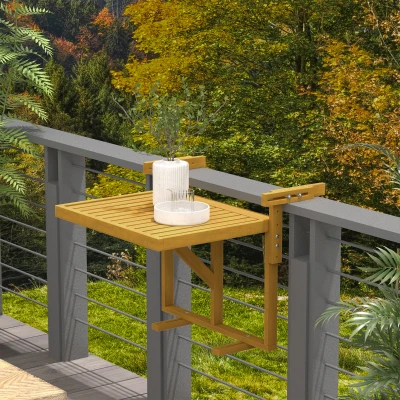 Outsunny Hanging Deck Table, Wood Frame, 26.75" x 25.5", Natural