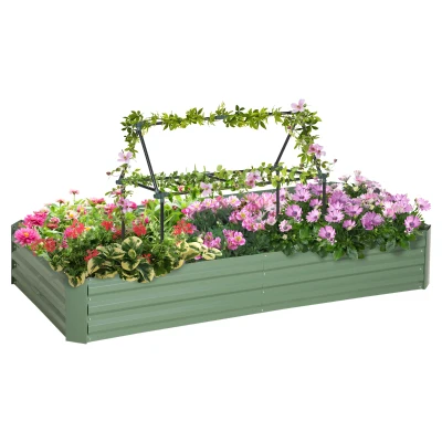 Outsunny 6' x 3' x 1' Raised Garden Bed with 2 Trellis Tomato Cages, Steel Frame Elevated Planter Box, Light Green