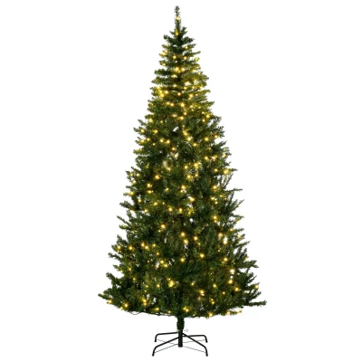 HOMCOM 7.5 Feet Prelit Artificial Christmas Tree Warm White LED Light Holiday Home Xmas Decoration, Green