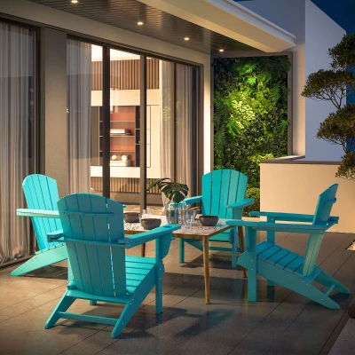 Outsunny Adirondack Chair with Cup Holder, HDPE Outdoor Lounger, Light Blue