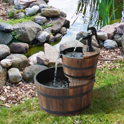 Outsunny Wood 2-Tier Fountain with Electric Pump for Garden