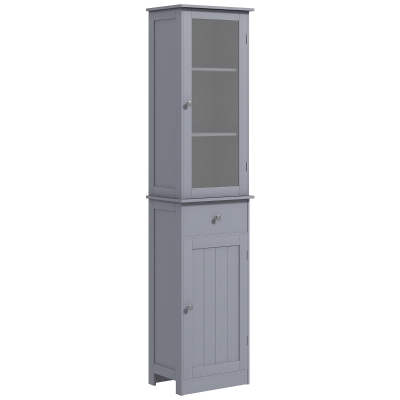 kleankin Tall Bathroom Cabinet, Bathroom Storage Cabinet with Drawers, 2 Doors and Adjustable Shelves, Grey