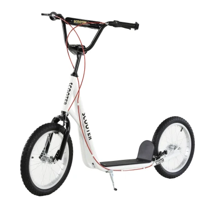 Aosom Kids Kick Scooter for 5+ Year Old, Kids Ride on Toy w/ 16'' Inflatable Wheel Dual Brakes, White