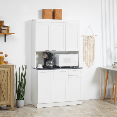 HOMCOM 71" Kitchen Pantry Cabinet, Storage Buffet with Hutch, Adjustable Shelves for Living Room, High Gloss White