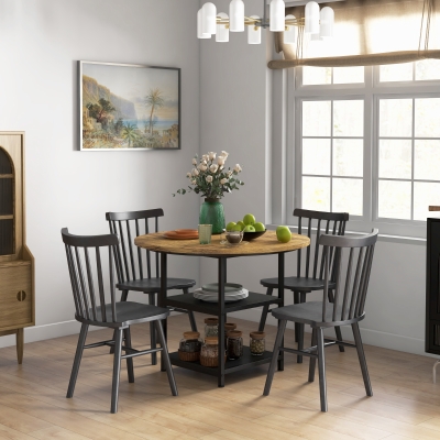 HOMCOM Round Kitchen Table for 4-6 People, 39.4 Inch Industrial Dining Table with Storage Shelves, Rustic Brown