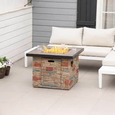 Outsunny 32" Outdoor Propane Fire Pit Table, 50,000 BTU, Brown