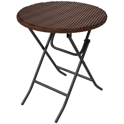 Outsunny Outdoor PE Rattan Foldable End Table, Φ23.6" x 27.6" H, Brown