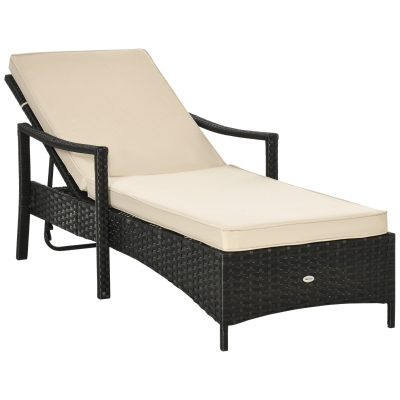 Outsunny Wicker Chaise Lounge, 4-Position Adjustable, Beige