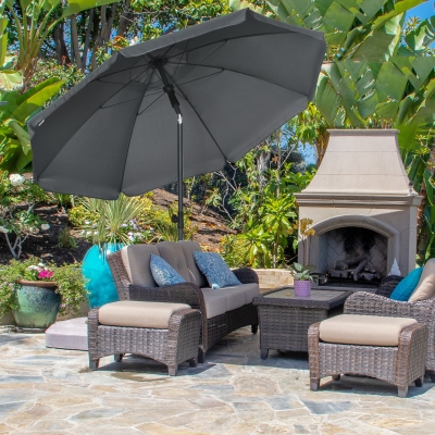 Outsunny 6ft Beach Umbrella, Outdoor Sun Shade Parasol with Push Button Tilt, Ruffled 
 UV50+ Vented Canopy, Dark Grey