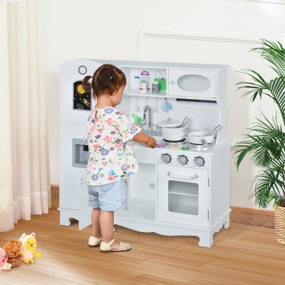 Qaba Large Kids Kitchen Playset With Telephone, Water Dispenser Simulation Cooking Set